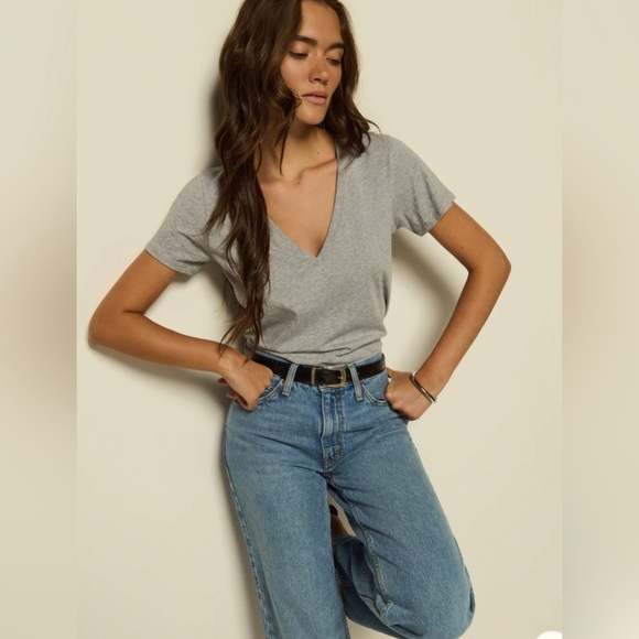Nation LTD Blair Slim V-Neck Organic Cotton Tee in Olive , size XS - Picture 1 of 6